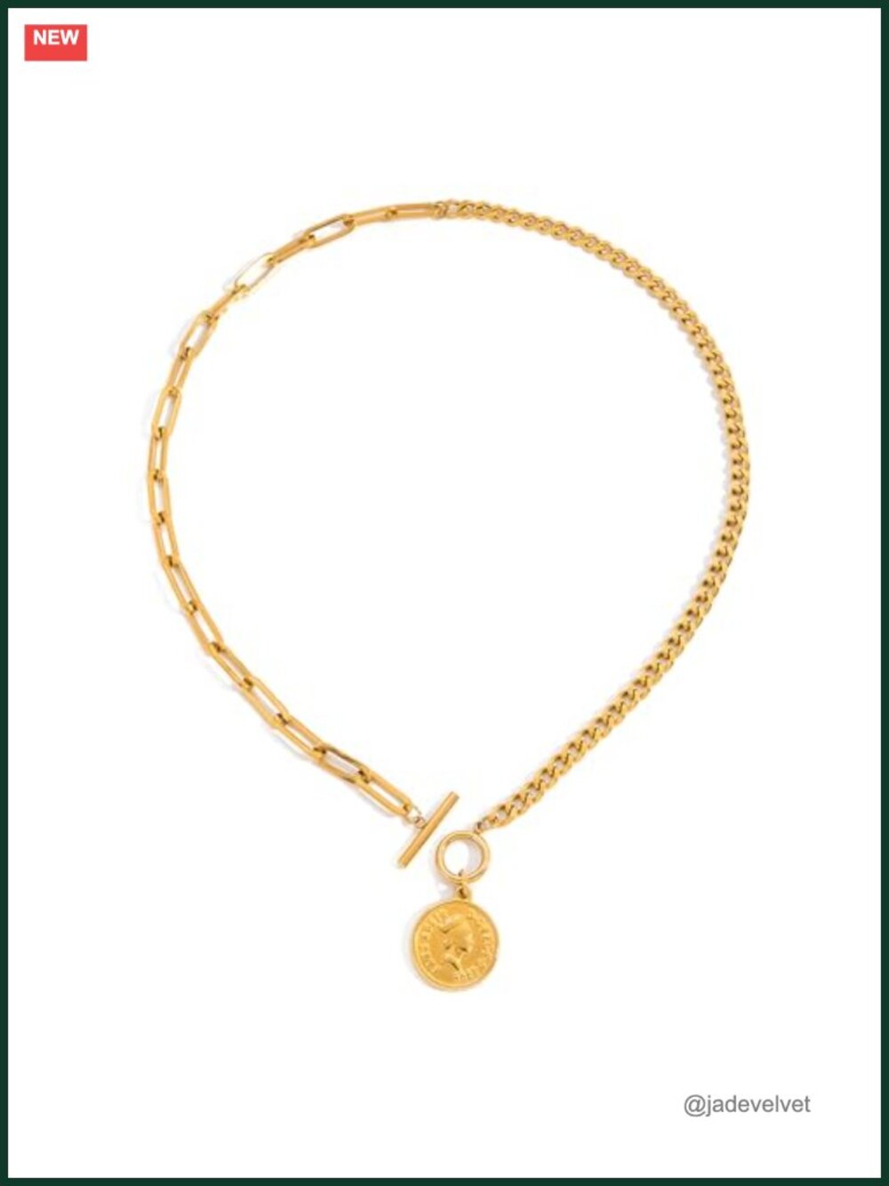 Gold Plated Stainless Steel Chunky Coin Pendant Necklace Toggle Clasp - Picture 1 of 6